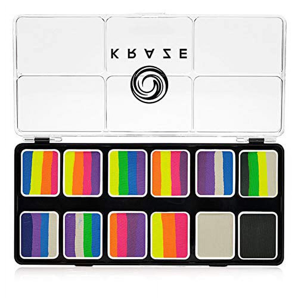 Kraze FX Neon Pop 1-Stroke 12 Split Cake Palette (6 gm) with 2 Brushes -  Professional UV Glow Blacklight Reactive Body & Face Painting Kit, Water  Activated, Hypoallergenic, Vibrant Face Paint Neon